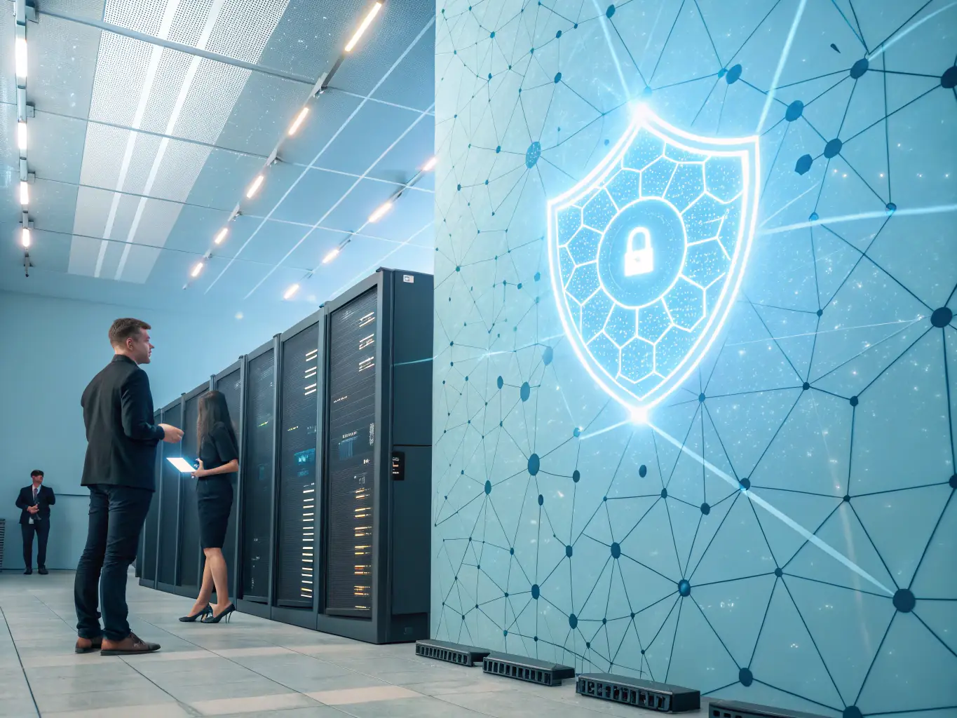 A digital illustration depicting a secure data network with interconnected nodes, symbolizing data integration and security in pharmacovigilance.